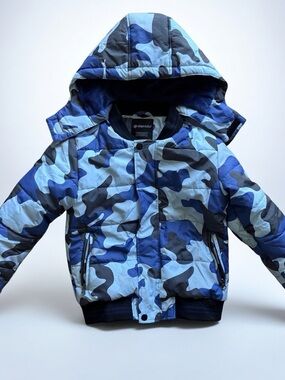 ❄️ Wantdo Boys Camo Puffer Jacket Size 6-7 Blue Gray Camouflage Hooded LIKE NEW